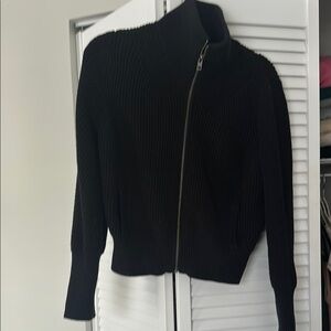 Black Ribbed Zip-Up Sweater